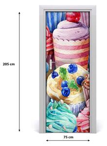 Poster adesivo per porta Muffin colorati 75x205 cm