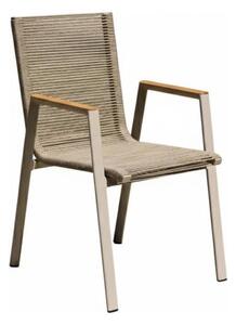 Amicasa Sedia per Esterni Impilabile con Braccioli in Alluminio e Corda 65x54x88,5 cm colore Khaki e Champagne - Guadalupe