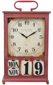 Orologio da appoggio in ferro con calendario finitura rosso anticato L29,5xPR15,5xH53 cm