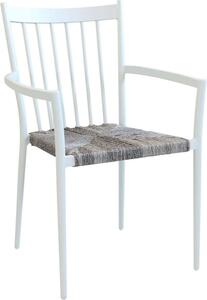 VivaGarden Sedia per Esterni Impilabile in Wicker/Textilene Dimensioni 55x57x86 cm colore Bianco/Grigio - Martinica