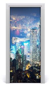 Adesivo per porta interna Hong Kong di notte 75x205 cm