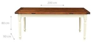 Tavolo Country allungabile in legno massello di tiglio struttura bianca anticata piano noce L200xPR90xH80 cm. Made in Italy