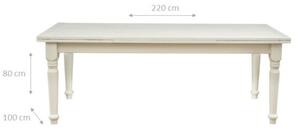 Tavolo Country allungabile in legno massello di tiglio finitura bianca anticata L220xPR100xH80 cm. Made in Italy