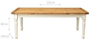 Tavolo Country allungabile legno massello di tiglio struttura bianca anticata piano naturale L220xPR100xH80 cm. Made in Italy