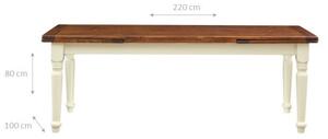 Tavolo Country allungabile in legno massello di tiglio struttura bianca anticata piano noce L220xPR100xH80 cm. Made in Italy