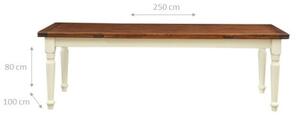 Tavolo Country allungabile in legno massello di tiglio struttura bianca anticata top noce L250xPR100xH80 cm. Made in Italy