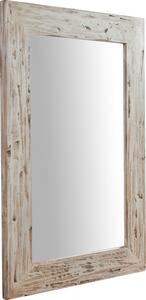 Specchiera rettangolare a muro in legno massello di tiglio finitura crema anticata L60xPR3xH90 cm Made in Italy