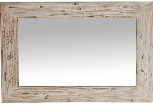 Specchiera rettangolare a muro in legno massello di tiglio finitura crema anticata L60xPR3xH90 cm Made in Italy
