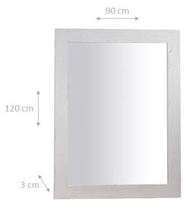 Specchiera rettangolare a muro in legno massello di tiglio finitura bianca anticata L90xPR3xH120 cm Made in Italy