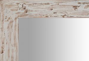 Specchiera quadrata a muro in legno massello di tiglio finitura crema anticata L80xPR3xH80 cm Made in Italy