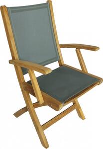 VivaGarden Sedia per Esterni Pieghevole in Teak/Textilene Dimensioni 58x55x89 cm colore Grigio