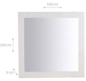 Specchiera quadrata a muro in legno massello di tiglio finitura bianca anticata L100xPR3xH100 cm Made in Italy