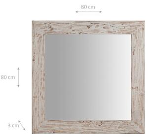 Specchiera quadrata a muro in legno massello di tiglio finitura crema anticata L80xPR3xH80 cm Made in Italy