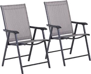 VivaGarden Sedia per Esterni Pieghevole Set 2 Sedie da Giardino in Acciaio/Tessuto Dimensioni 58x64x94 cm colore Grigio/Nero