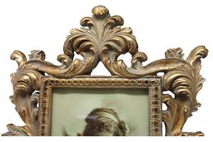 Portafoto da appoggio a cuore in resina finitura oro anticata L26,5xPR3xH33,5 cm