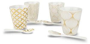 Glam set 4 pezzi tazzine con cucchiaino porcellana bianca decorazione oro