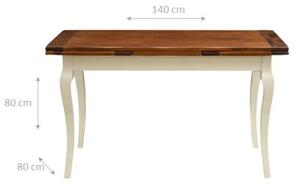 Tavolo allungabile Country in legno massello di tiglio struttura bianca anticata piano noce Made in Italy