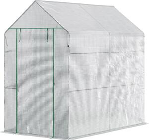 VivaGarden Serra a Casetta con Rivestimento in PE Porta a Cerniera e 4 Ripiani 186x120x190 cm colore Bianco - 01-84WE
