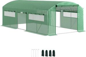 VivaGarden Serra a Tunnel con 3 Porte Avvolgibili e 6 Finestrelle in Acciaio Zincato e PE 6x3x2 m colore Verde - U6272GN