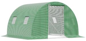 Brugel Serra a Tunnel da Esterno con Copertura in PE Porta con Cerniera e 4 Finestre Verde - 619845