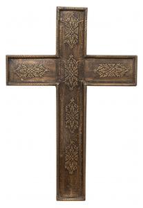 Croce in Legno L45xPR3xH68 cm, Decorazione da Parete con rifiniture in rilievo