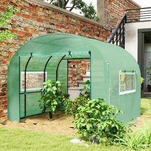 VivaGarden Serra da Giardino a Tunnel per Orto 3x3x2 m in Acciaio e PE Anti UV con Porte Avvolgibili e Finestre colore Verde