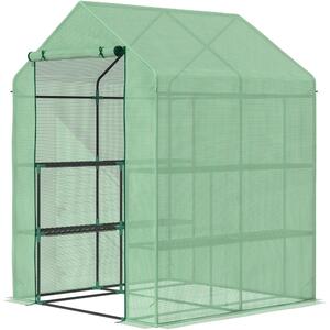 Brugel Serra da Giardino con Scaffali Copertura in PE e Porta Avvolgibile 143x138x190cm Verde - 510845