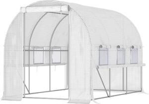 Brugel Serra per Orto 2.95x2x2m in Acciaio e Copertura PE Porte con Zip e Finestre a Rete Bianca - 611WT845