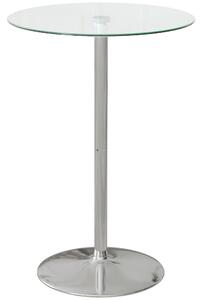 HOMCOM Tavolo Alto da Bar Moderno Rotondo con Base in Acciaio e Piano in Vetro, Ø70x102cm, Trasparente
