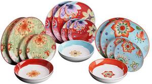 Amicasa Servizio Piatti 18 Pezzi in Ceramica Multicolore Art 38 Flowers - SPT739F
