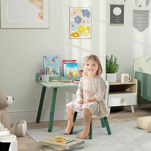 DecHome Set Sedia e Tavolino per Bambini con Ripiano Portaoggetti in MDF e Legno di Pino colore Verde