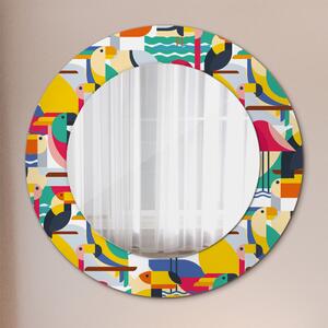 Specchio rotondo stampato Uccelli tropicali geometrici fi 50 cm