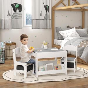 DecHome Set Tavolino per Bambini e 2 Sedie Piano del Tavolo 2 in 1 con Lavagna e Contenitori colore Grigio