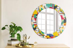 Specchio rotondo stampato Uccelli tropicali geometrici fi 50 cm