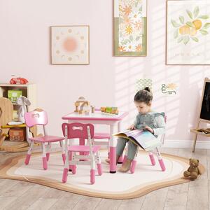 DecHome Set Tavolo e Sedie per Bambini 5pz con 4 Sedie Regolabili 32x36x52.5-56 cm e Tavolo 60x60x46-58 cm colore Rosa