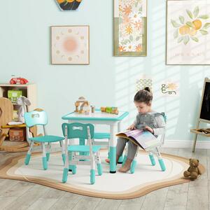 DecHome Set Tavolo e Sedie per Bambini 5pz con 4 Sedie Regolabili 32x36x52.5-56 cm e Tavolo 60x60x46-58 cm colore Verde