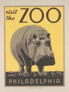 Stampa artistica Vintage Philadelphia Zoo Poster Featuring a Hippo, (30 x 40 cm)