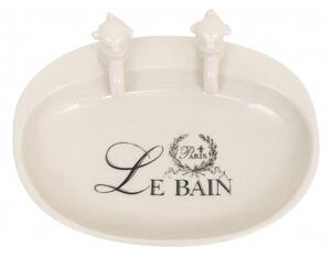 Porta saponetta svuota tasche in porcellana bianca decorata "Le Bain Paris" L14xPR10xH5,5 cm