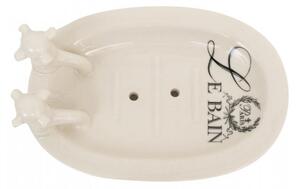 Porta saponetta svuota tasche in porcellana bianca decorata "Le Bain Paris" L15xPR10xH6 cm