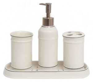 Set bagno "Powder Soap" 4 pezzi in porcellana bianca decorata L25xPR10xH21 cm