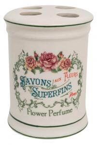 Porta spazzolini in porcellana bianca decorata "Savons Superfines" L8,5xPR8,5xH11,5 cm