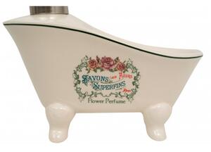 Dispenser sapone liquido in porcellana bianca decorata "Savons Superfines" L17xPR9xH16 cm
