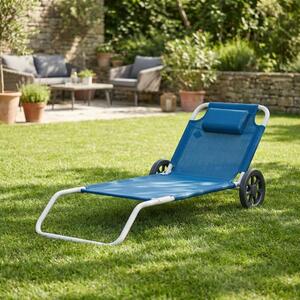 VivaGarden Spiaggina Pieghevole Cuscino Poggiatesta in Metallo/Tessuto Dimensioni 150x65x61 cm colore Blu - Runner
