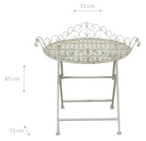 Tavolino vassoio pieghevole in ferro battuto finitura bianca anticata diam.72x65 cm
