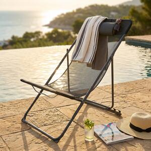 VivaGarden Spiaggina Pieghevole Cuscino Poggiatesta in Metallo/Textilene Dimensioni 82x56x90 cm colore Nero - Sunbath