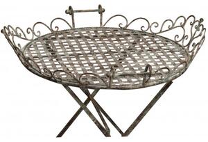 Tavolino vassoio pieghevole in ferro battuto finitura ruggine anticata diam.72x65 cm