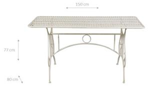 Tavolo in ferro battuto smontabile finitura bianca anticata 150x80x77 cm