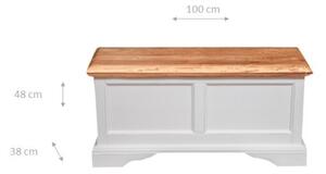 Cassapanca Country in legno massello di tiglio struttura bianca anticata piano finitura naturale L100xPR38xH48 cm. Made in Italy