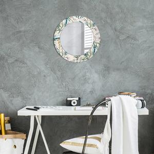 Specchio rotondo cornice con stampa Fiori ad acquerello fi 50 cm