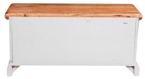 Cassapanca Country in legno massello di tiglio struttura bianca anticata piano finitura naturale L100xPR38xH48 cm. Made in Italy